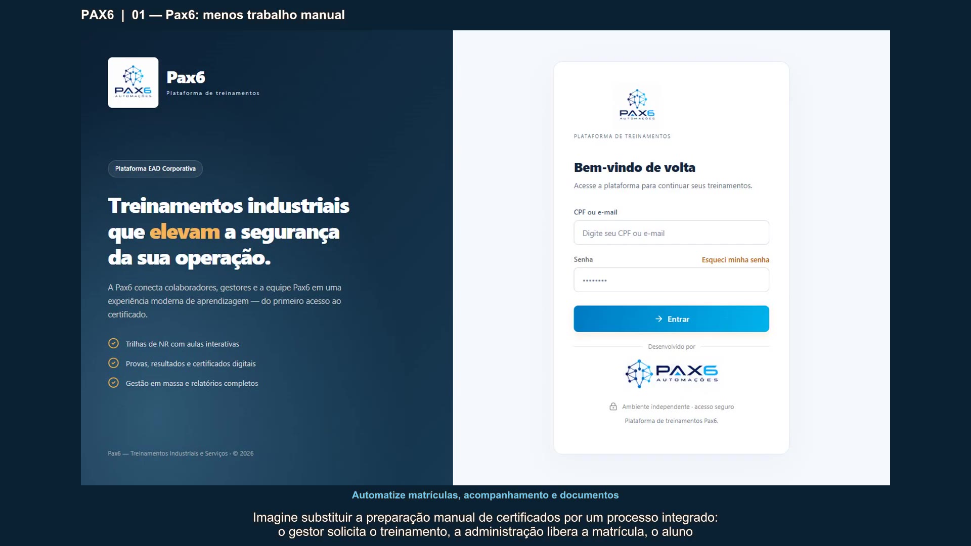 Demonstração da plataforma Pax Treinamentos